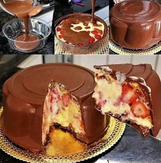 Torta de Leche de Chocolate y Fresas