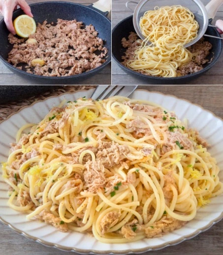 Espagueti con Atún y Limón