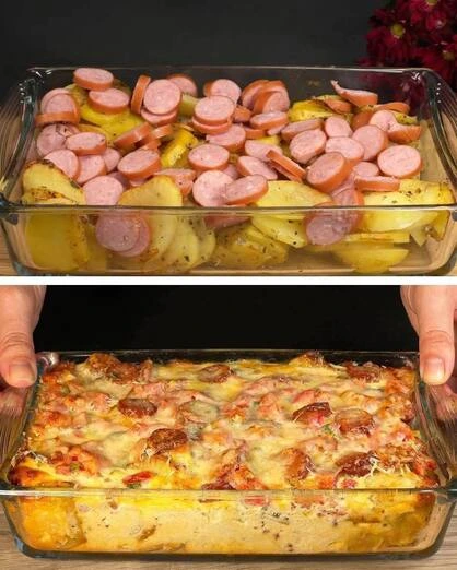 Cazuela de Papas con Salchichas