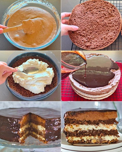 Pastel de Chocolate con Crema y Ganache