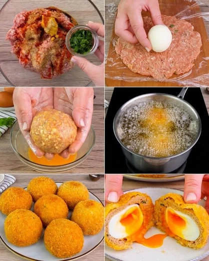 Huevos Empanizados Rellenos de Carne