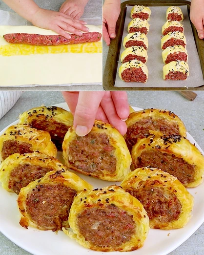 Rollos de Hojaldre con Carne