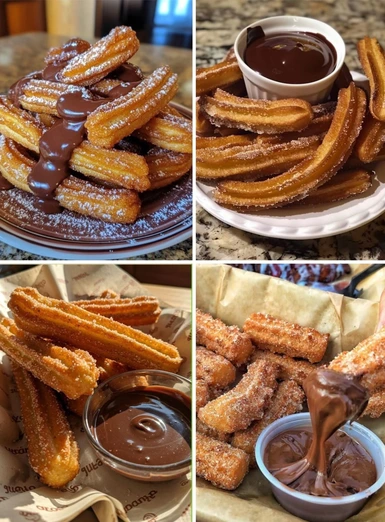 Churros tradicionales con azúcar y chocolate espeso