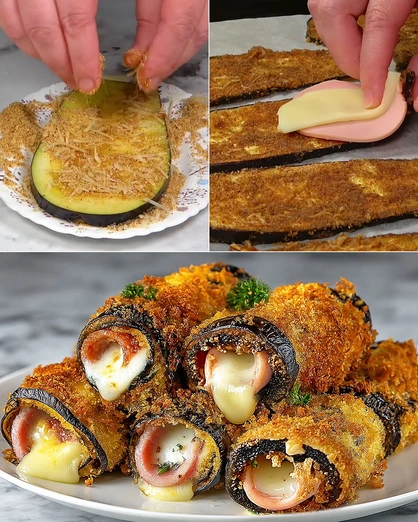 Rollitos de Berenjena Rellenos de Jamón y Queso