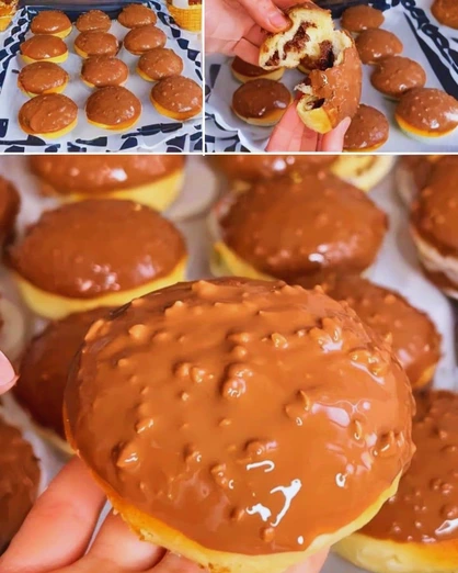 Donas Rellenas de Chocolate con Cobertura Crujiente