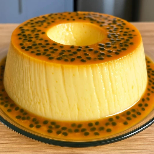 Flan de Maracuyá Cremoso con Salsa de Pasión