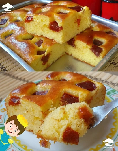 Panqué esponjoso de vainilla con cubos de ate de guayaba