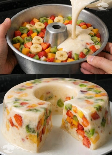Gelatina de Leche con Frutas Picadas
