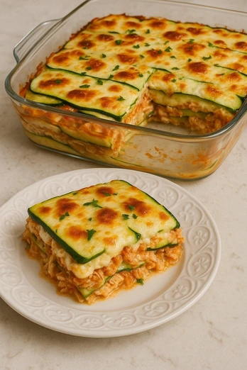 Lasaña de calabacita con pollo y queso