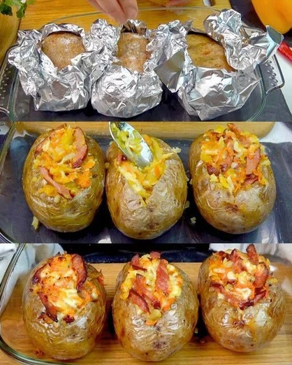Papas Rellenas al Horno con Tocino y Queso