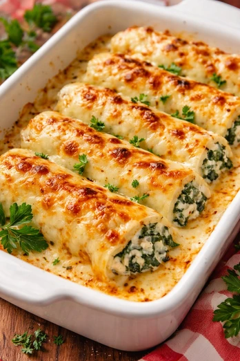 Canelones rellenos de espinacas y ricota gratinados