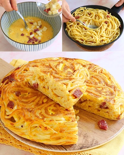 Frittata de Espagueti con Jamón y Queso