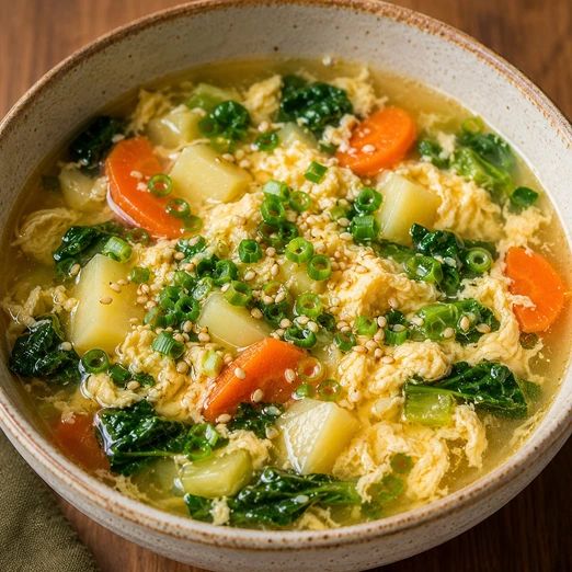 Sopa de Huevo con Verduras y Ajonjolí