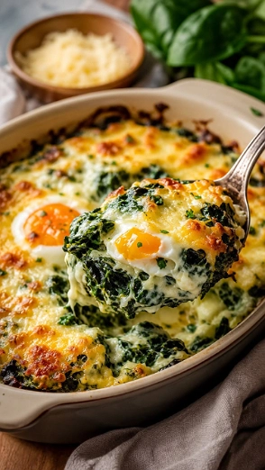 Cazuela de Espinacas Gratinadas con Huevo