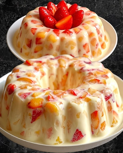 Gelatina de Mosaico con Fruta y Crema de Durazno