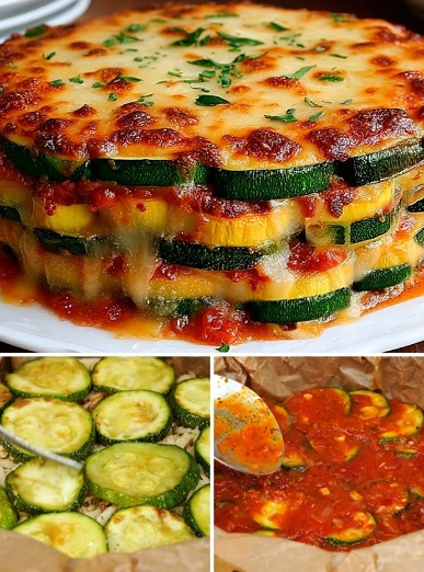 Lasaña de Calabacitas con Salsa de Tomate y Queso Gratinado