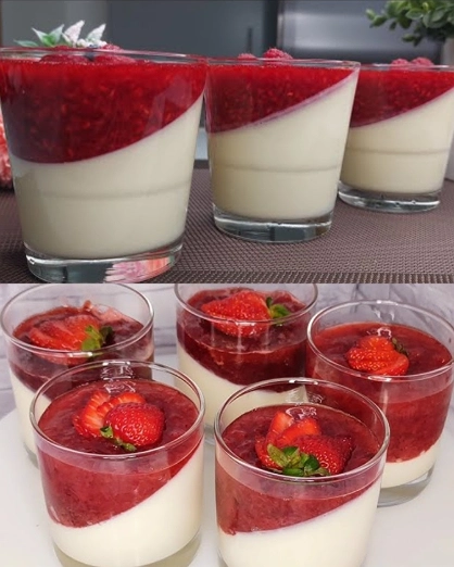 Panna Cotta de Vainilla con Coulis de Fresa en Vaso