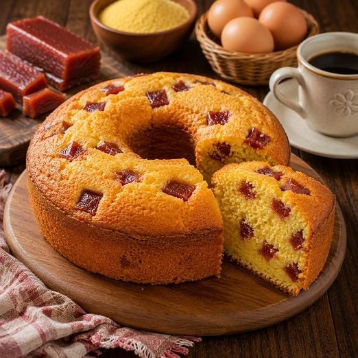 Panqué de Elote con Trozos de Ate de Guayaba