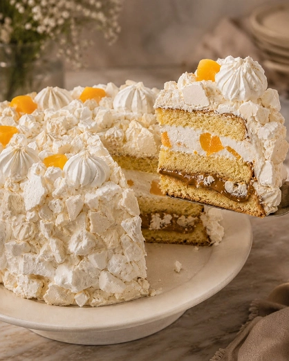 Pastel Balcarce con Durazno y Dulce de Leche