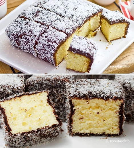 Pastel de Vainilla Cubierto con Chocolate y Coco Rallado