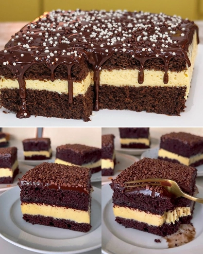 Pastel Frío de Chocolate con Relleno de Crema de Vainilla