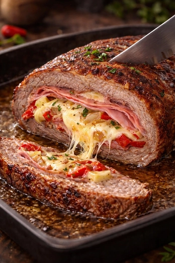 Rollo de Carne de Res Relleno de Jamón y Queso