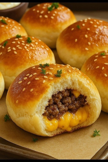 Panecillos Rellenos de Carne Molida y Queso Cheddar