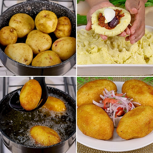 Papa Rellena de Carne Molida, Huevo y Aceituna
