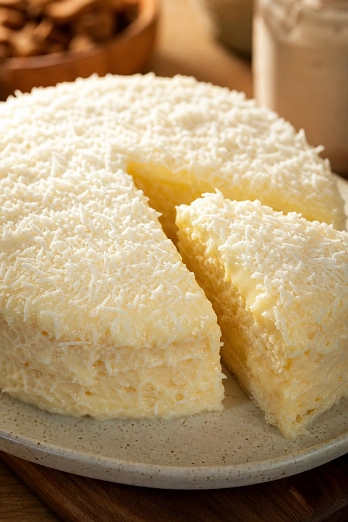 Pastel Frío de Coco con Crema y Coco Rallado