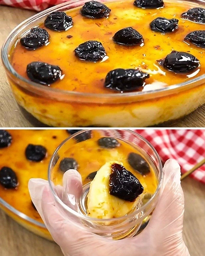 Postre de Ciruela Pasa con Crema y Caramelo