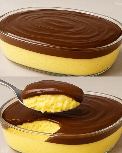 Postre de Crema de Vainilla con Ganache de Chocolate en Refractario