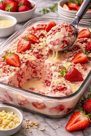 Postre Frío de Fresa con Crema y Leche Condensada