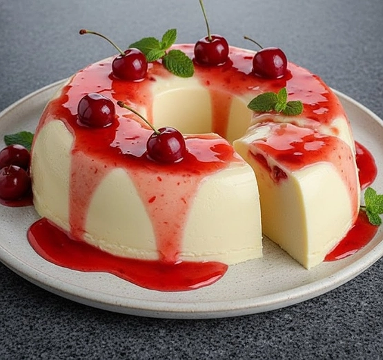 Gelatina de Queso Crema con Salsa de Cereza
