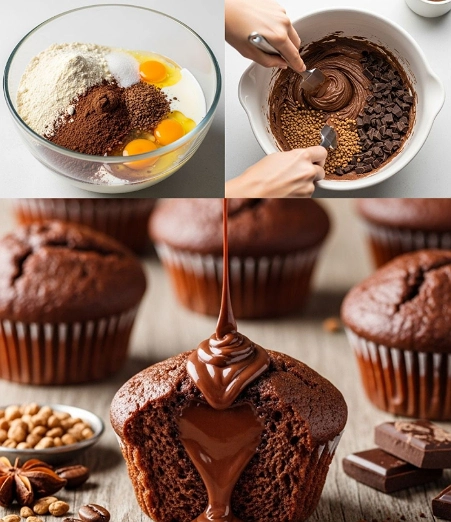 Muffins de Chocolate Rellenos de Ganache de Chocolate