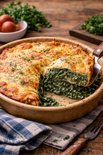 Pastel de Espinacas con Queso Gratinado