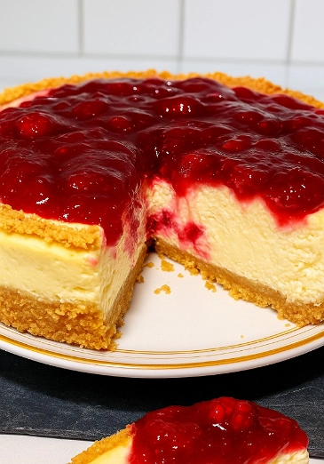 Pay de Queso Estilo New York con Mermelada de Frutos Rojos